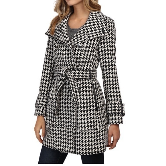 Calvin Klein wool Women's Black and White Houndstooth Coat - Picture 1 of 2